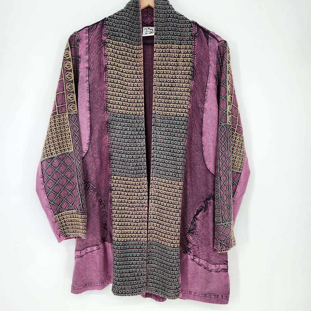 Parsley & Sage Purple Patchwork Jacket Womens Large Boho Indie Granola Artsy